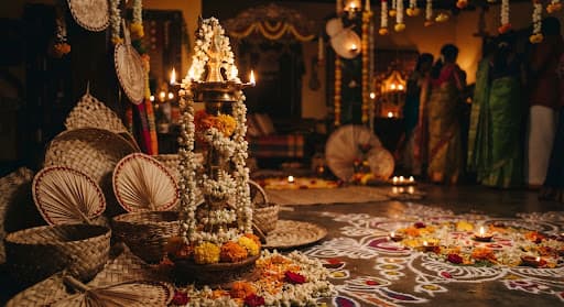 Traditional oil lamp illuminating a Tamil cultural festival
