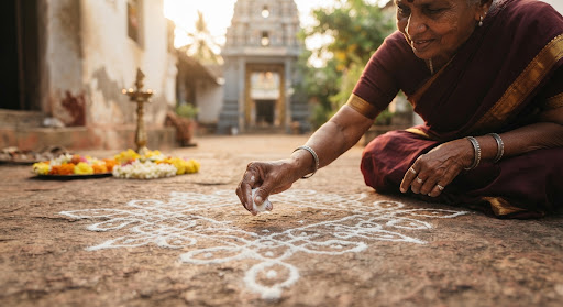 Sacred Kolam Rice-Powder Geometry